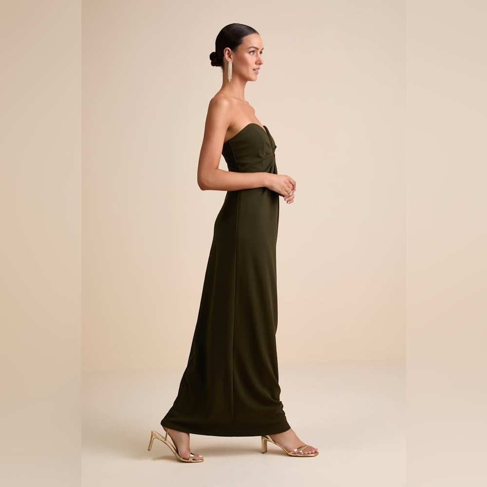 LULU'S Thula Dark Olive Cutout U-
Bar Column Maxi Dress - Picture 5 of 6